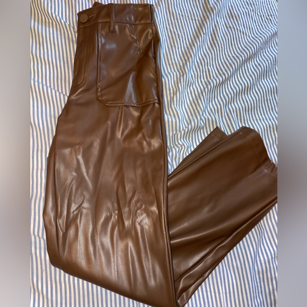 Brown leather flare pants